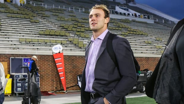 Nov 25, 2023; Atlanta, Georgia, USA; Georgia Bulldogs tight end Brock Bowers (19) walks into Bobby Dodd Stadium at Hyundai Field before a game against the Georgia Tech Yellow Jackets.